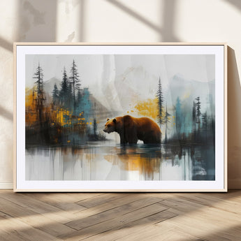 50308-MGC-FP-36x24_Natural-Abstract Rustic Bear Wall Art – Forest and Mountain Scene Canvas Print, Nature Artwork for Modern Farmhouse or Log Cabin Decor