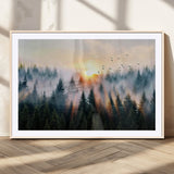 56391411-MGV-CV-36X24-Misty Forest Wall Art Canvas Print, Framed Sunrise Pines Art Picture Print, Moody Pines Perfect Serene Woodland Decor Artwork