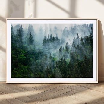 17393683-MGV-CV-36X24-Misty Forest Art Wall Art Canvas Print, Framed Foggy Mountain Art Art Picture Print, Scenic Wall Print Perfect Decor Artwork