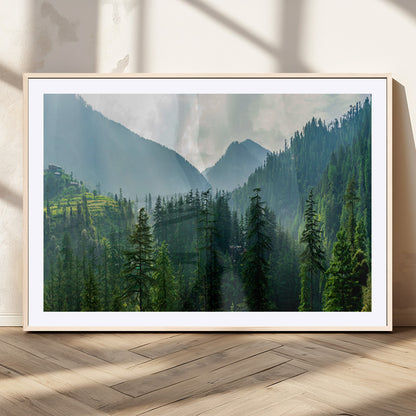 83417191-MGV-CV-36X24-Misty Mountain Forest Wall Art – Pine Tree Landscape Canvas Print, Nature Photography Panorama, Tranquil Green Forest Décor for
