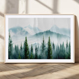 16716676-MGV-CV-36X24-Pine Forest Wall Art Canvas Print, Framed Misty Mountains Art Picture Print, Foggy Trees Perfect Moody Forest Decor Artwork