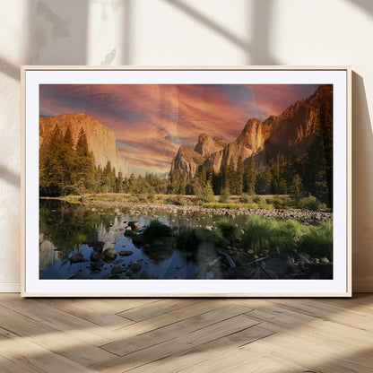 31199457-MGV-CV-36X24-Yosemite Valley Wall Art Canvas Print, Framed El Capitan Art Picture Print, Sunset Sky Perfect Vibrant Western Decor Artwork