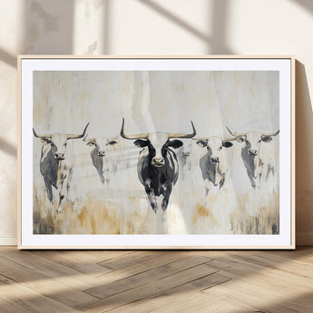 40397799-MGV-CV-36X24-Texas Longhorn Wall Art Canvas Print, Framed Rustic Herd Art Picture Print, Western Bull Perfect Neutral Western Decor Artwork