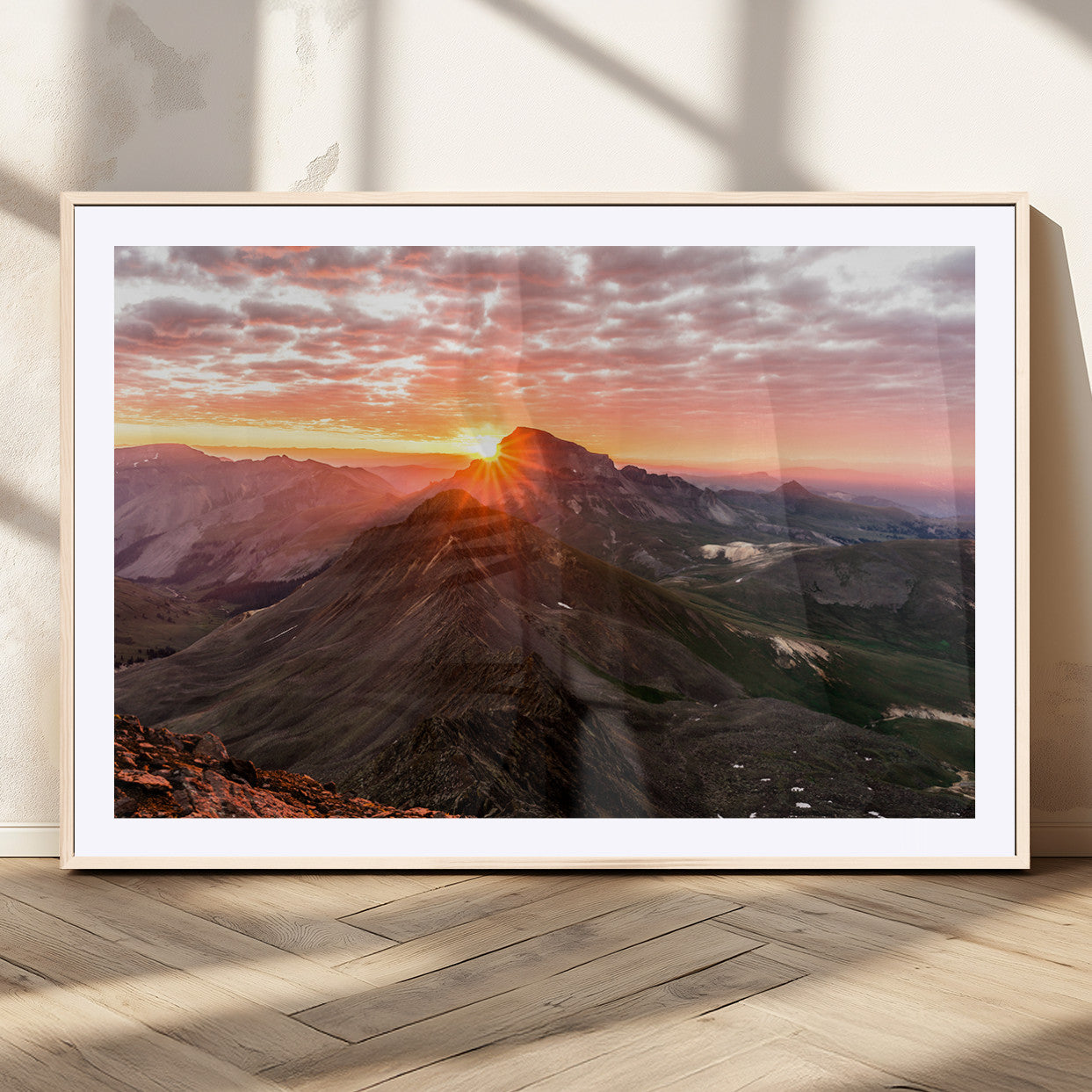 50957419-MGV-CV-36X24-Mountain Sunrise Wall Art Canvas Print, Framed Alpine Ridge Art Picture Print, Mountain Range Perfect Vibrant Rustic Decor Artwork