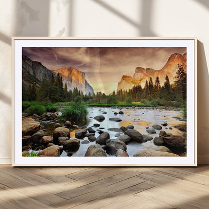 90956031-MGC-FP-36x24_Natural-Yosemite Valley Wall Art – Scenic Mountain River Landscape Canvas Print, Nature Photography for Living Room, Bedroom, Cabin,