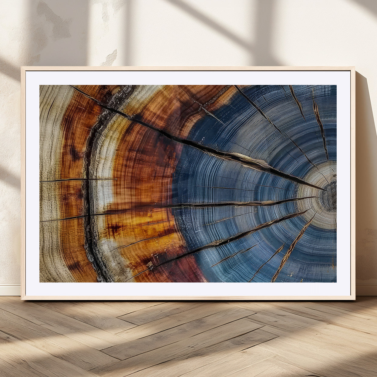 96890915-MGV-CV-36X24-Abstract Tree Ring Wall Art – Rustic Nature Canvas Print with Wood Grain Texture, Modern Earth Tone Artwork for Office, Living