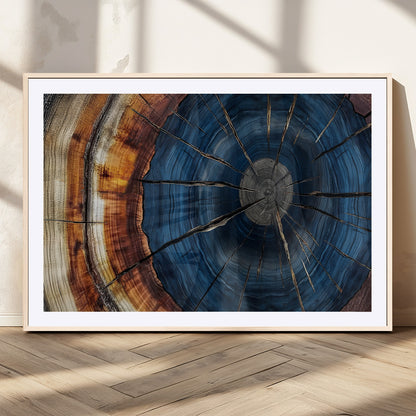 60099360-MGC-FP-36x24_Natural-Blue Tree Ring Wall Art – Rustic Wood Grain Canvas Print, Modern Abstract Artwork with Natural Texture for Living Room, Bedroom,