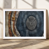 91368647-MGV-CV-36X24-Smoky Blue Tree Ring Wall Art – Rustic Wood Cross Section Canvas Print, Modern Nature Inspired Decor for Living Room, Office, or