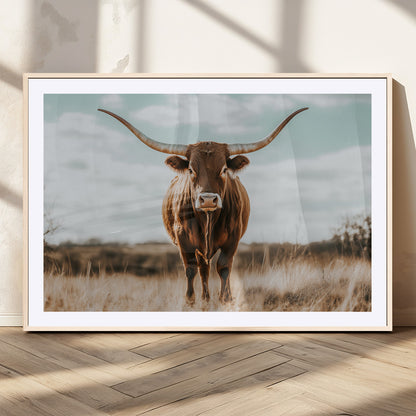 39350715-MGV-CV-36X24-Texas Longhorn Wall Art Canvas Print, Framed Longhorn Cow Art Picture Print, Western Cattle Perfect Rustic Western Decor Artwork