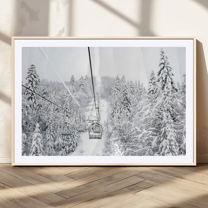 60296839-MGV-CV-36X24-Snowy Mountains Wall Art Canvas Print, Framed Ski Lift Art Picture Print, Winter Forest Perfect Winter Minimalist Decor Artwork