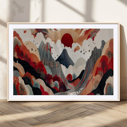 59495752-MGV-CV-36X24-Abstract Mountain Wall Art Canvas Print, Framed Vibrant Landscape Art Picture Print, Nature Drawing Perfect Contemporary