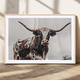 95249234-MGC-FP-36x24_Natural-Texas Longhorn Wall Art Canvas Print, Framed Spotted Bull Art Picture Print, Horned Cattle Perfect Rustic Farmhouse Decor Artwork