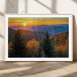 36964931-MGV-CV-36X24-Autumn Mountains Wall Art Canvas Print, Framed Sunset Glow Forest Art Picture Print, Golden Trees Perfect Vibrant Nature Decor