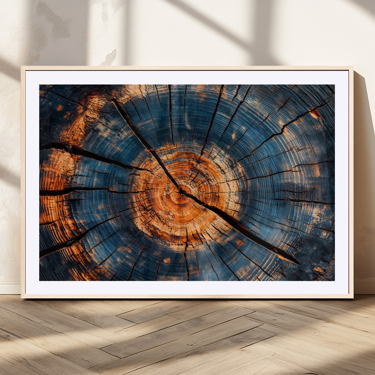 81894502-MGC-FP-36x24_Natural-Burnt Wood Wall Art Canvas Print, Framed Aged Timber Art Picture Print, Rustic Tree Slice Perfect Rustic Decor Artwork for Home,