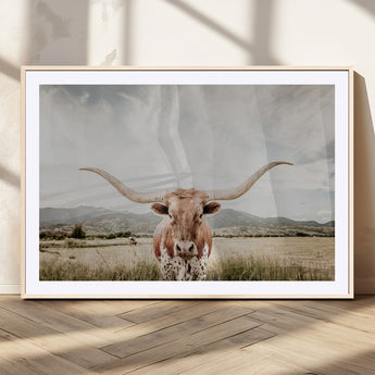 80054319-MGV-CV-36X24-Longhorn Wall Art – Rustic Western Canvas Print, Majestic Bull Artwork for Farmhouse, Ranch or Living Room