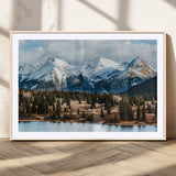 36247746-MGC-FP-36x24_Natural-Snowy Peaks Wall Art Canvas Print, Framed Alpine Lake Art Picture Print, Pine Forest Perfect Alpine Wilderness Decor Artwork