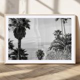 89458520-MGV-CV-36X24-Palm Trees Wall Art Canvas Print, Framed Coastal View Art Picture Print, Ocean Horizon Perfect Monochrome Coast Decor Artwork