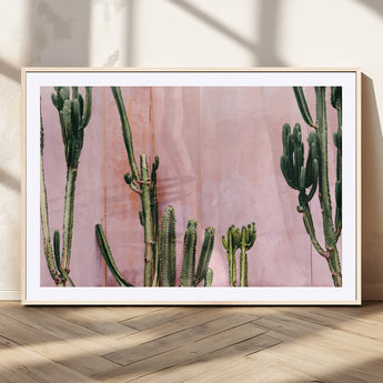 93119502-MGC-FP-36x24_Natural-Tall Cactus Wall Art Canvas Print, Framed Pink Wall Art Picture Print, Cactus Lines Perfect Modern Desert Decor Artwork