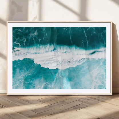 23828594-MGV-CV-36X24-Aerial Waves Wall Art Canvas Print, Framed Ocean Break Art Picture Print, Sea Foam Perfect Tropical Coastal Decor Artwork