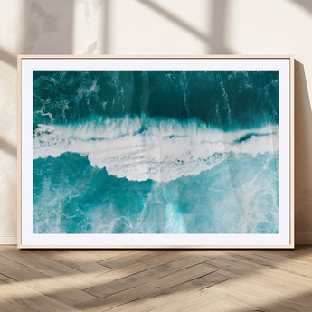 23828594-MGV-CV-36X24-Aerial Waves Wall Art Canvas Print, Framed Ocean Break Art Picture Print, Sea Foam Perfect Tropical Coastal Decor Artwork