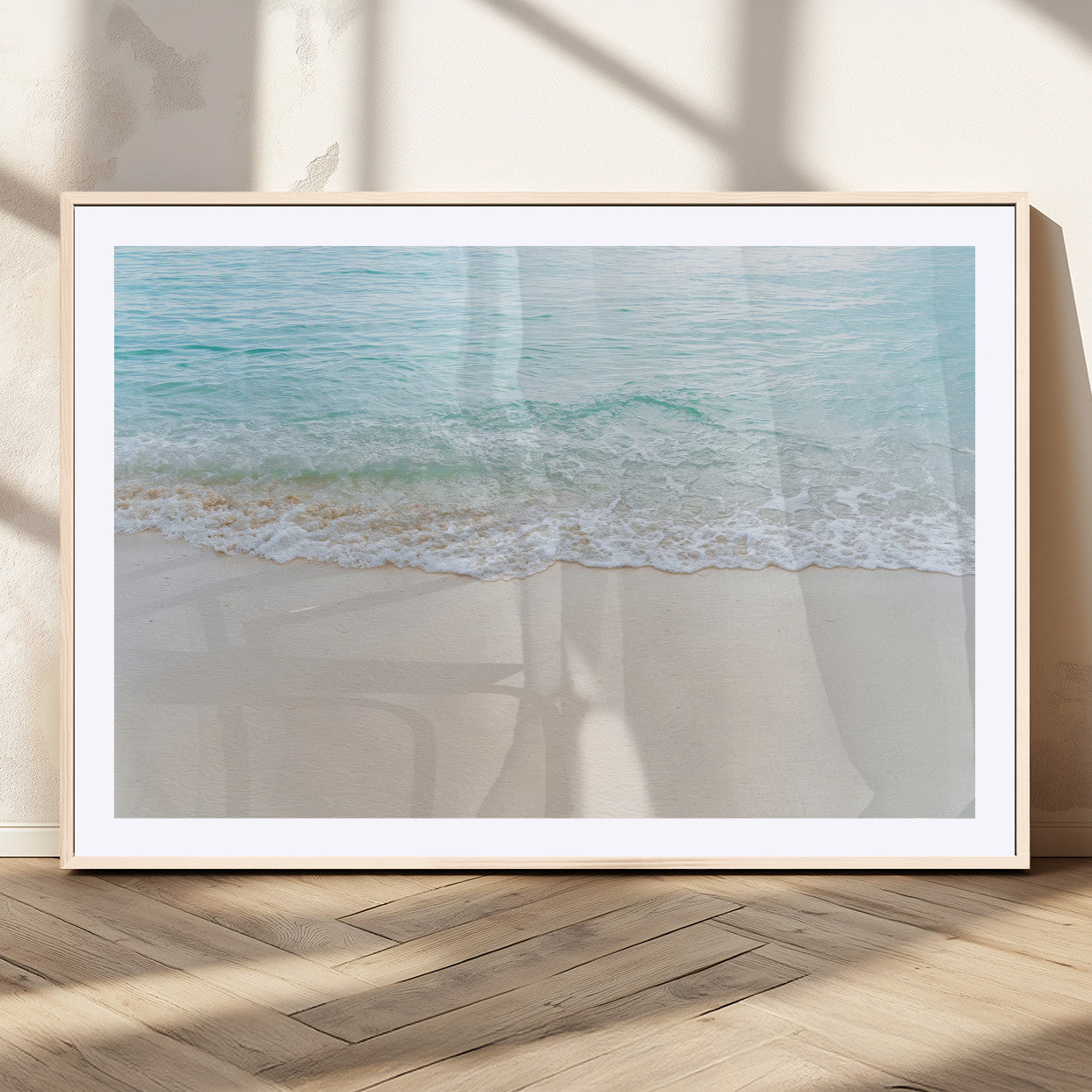77194056-MGV-CV-36X24-Soft Shoreline Wall Art Canvas Print, Framed Gentle Waves Art Picture Print, Clear Water Perfect Minimalist Coastal Decor Artwork