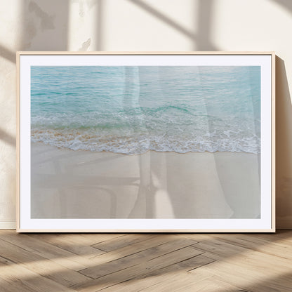 77194056-MGV-CV-36X24-Soft Shoreline Wall Art Canvas Print, Framed Gentle Waves Art Picture Print, Clear Water Perfect Minimalist Coastal Decor Artwork