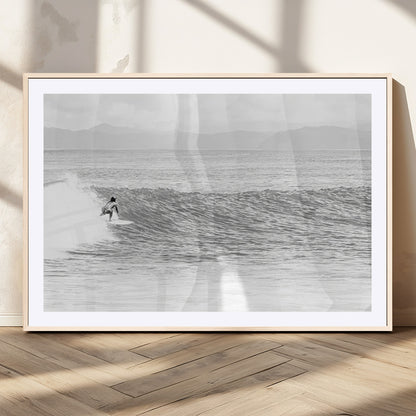 81535128-MGV-CV-36X24-Surfer Woman Wall Art Canvas Print, Framed Black Ocean Art Picture Print, Ocean Surfing Perfect Monochrome Coastal Decor Artwork