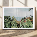 45700479-MGC-FP-36x24_Natural-Monstera Leaves Wall Art Canvas Print, Framed Tropical Ocean Art Picture Print, Tropical Foliage Perfect Tropical Coastal Jungle