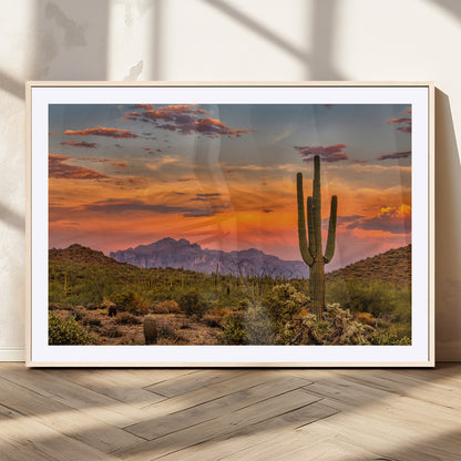 25332783-MGC-FP-36x24_Natural-Saguaro Cactus Wall Art Canvas Print, Framed Arizona Sunset Art Picture Print, Sonoran Desert Perfect Southwestern Boho Decor