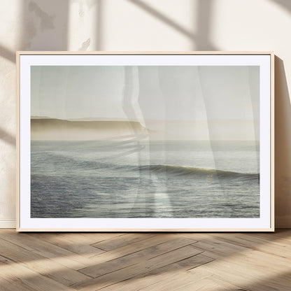 39310633-MGC-FP-36x24_Natural-Coastal Cliffs Wall Art Canvas Print, Framed Misty Ocean Art Picture Print, Morning Light Perfect Minimalistic Coastal Decor