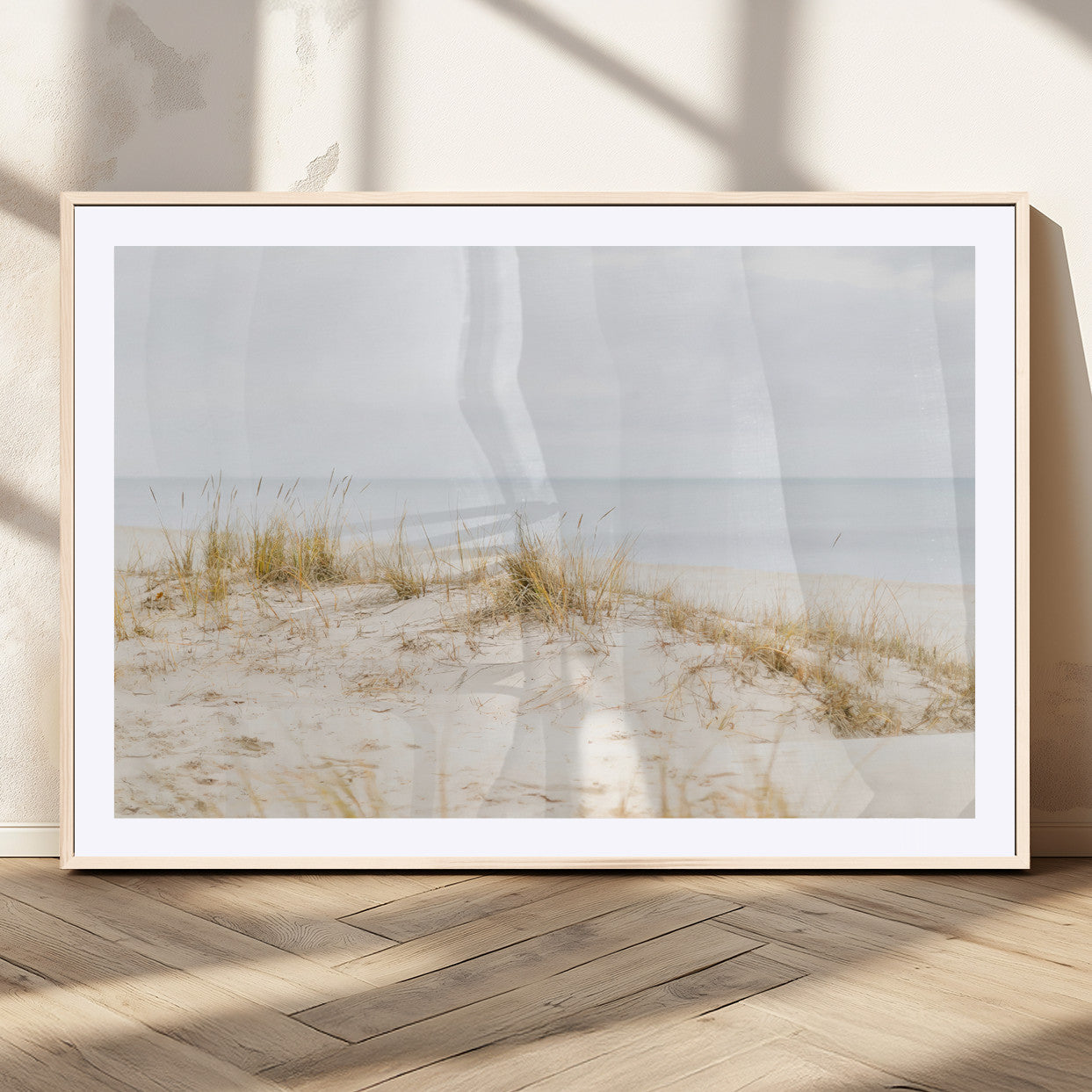 13146857-MGV-CV-36X24-Beach Dunes Wall Art Canvas Print, Framed Soft Horizon Art Picture Print, Coastal Grass Perfect Minimalist Coastal Decor Artwork