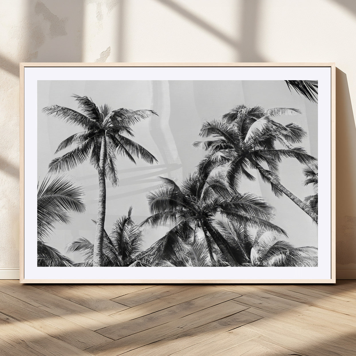 46641801-MGC-FP-36x24_Natural-Palm Tree Wall Art Canvas Print, Framed Black White Tropics Art Picture Print, Monochrome Palms Perfect Modern Tropical Minimalist