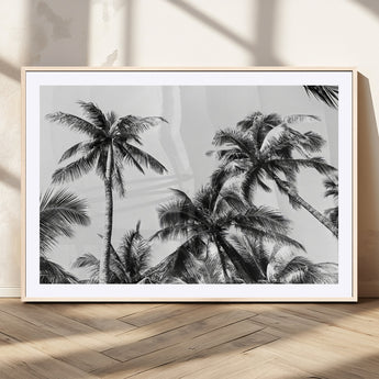 46641801-MGC-FP-36x24_Natural-Palm Tree Wall Art Canvas Print, Framed Black White Tropics Art Picture Print, Monochrome Palms Perfect Modern Tropical Minimalist