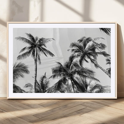 46641801-MGC-FP-36x24_Natural-Palm Tree Wall Art Canvas Print, Framed Black White Tropics Art Picture Print, Monochrome Palms Perfect Modern Tropical Minimalist
