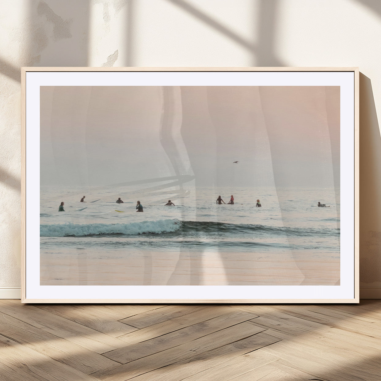 98888919-MGC-FP-36x24_Natural-Pastel Ocean Wall Art Canvas Print, Framed Soft Sunset Swimming Art Picture Print, Calm Sea Horizon Perfect Soft Coastal