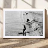 19875284-MGV-CV-36X24-Surfer Waves Wall Art Canvas Print, Framed Black White Surf Art Picture Print, Monochrome Ocean Perfect Modern Coastal Decor