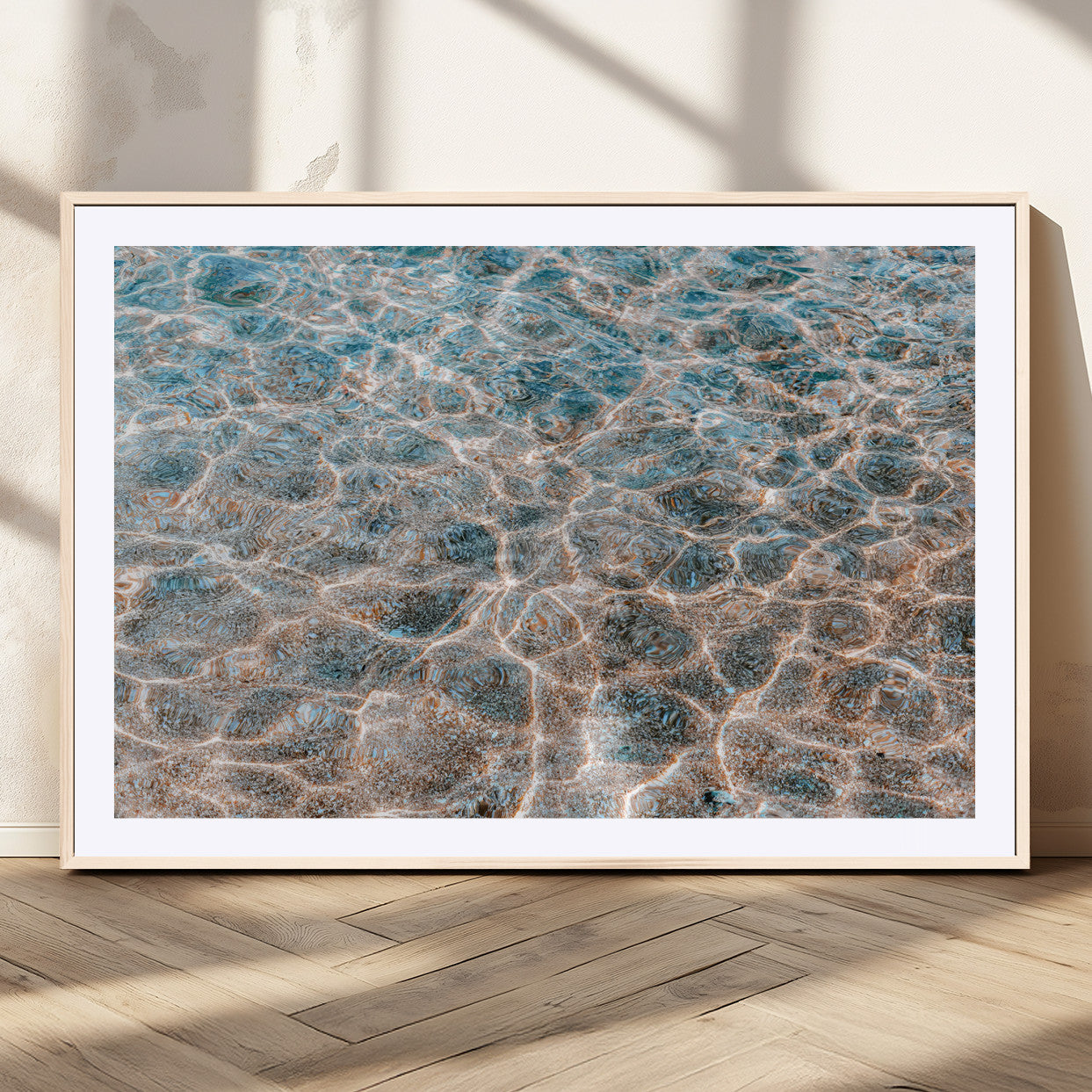 26580287-MGC-FP-36x24_Natural-Clear Water Wall Art Canvas Print, Framed Sunlit Ripples Art Picture Print, Ocean Texture Perfect Modern Coastal Decor Artwork