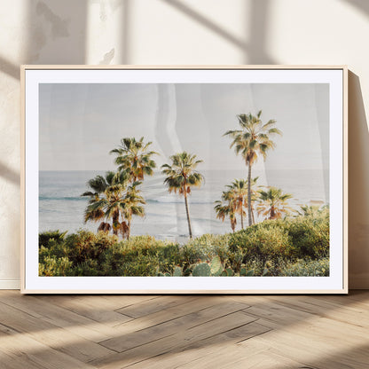 94707294-MGV-CV-36X24-California Coast Wall Art Canvas Print, Framed Palm Trees Art Picture Print, Coastal Landscape Perfect Coastal Minimalist Decor