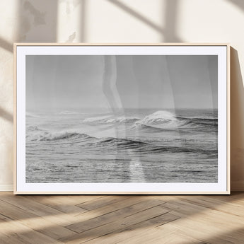 98634812-MGV-CV-36X24-Black and White Ocean Waves Wall Art – Minimalist Sea Canvas Print, Coastal Photography Decor for Living Room, Bedroom or Office