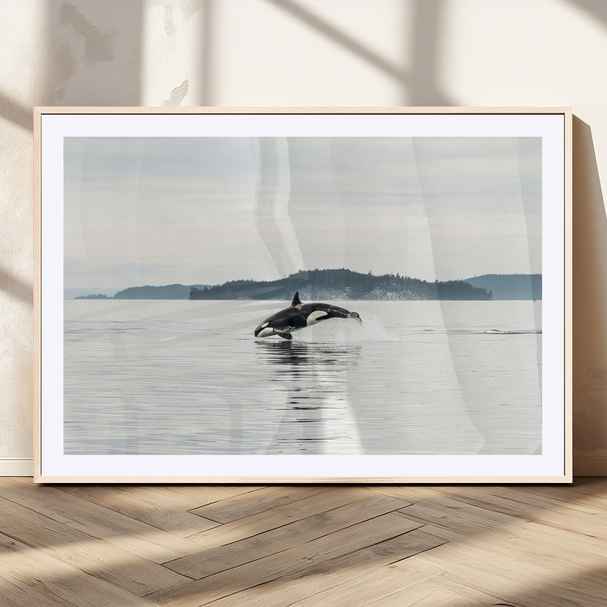 10157174-MGV-CV-36X24-Orca Whale Wall Art Canvas Print, Framed Black White Whale Art Picture Print, Minimalist Ocean Perfect Coastal Minimalist Decor