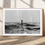 69541918-MGV-CV-36X24-Black White Ocean Wall Art Canvas Print, Framed Moody Seascape Art Picture Print, Surfer Sign Perfect Moody Minimalist Decor