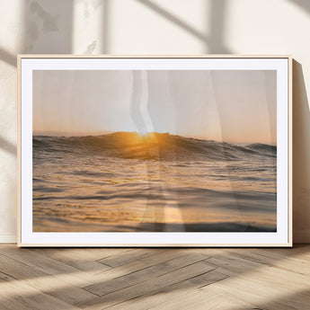 16973771-MGC-FP-36x24_Natural-Calm Water Wall Art Canvas Print, Framed Sunset Waves Art Picture Print, Coastal Warmth Perfect Warm Minimalist Decor Artwork