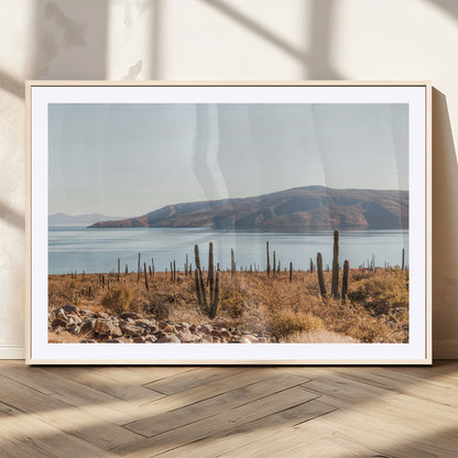 45193515-MGC-FP-36x24_Natural-Desert Cactus Wall Art Canvas Print, Framed Baja Coastline Art Picture Print, Coastal Desert Perfect Southwestern Minimalist Decor