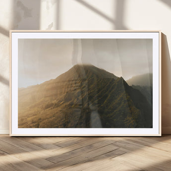 42338636-MGC-FP-36x24_Natural-Golden Mountain Wall Art Canvas Print, Framed Misty Summit Art Picture Print, Rugged Landscape Perfect Moody Wilderness Decor