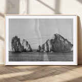 18810731-MGC-FP-36x24_Natural-Rugged Coastline Wall Art Canvas Print, Framed Ocean Cliffs Art Picture Print, Monochrome Seascape Perfect Coastal Minimalist