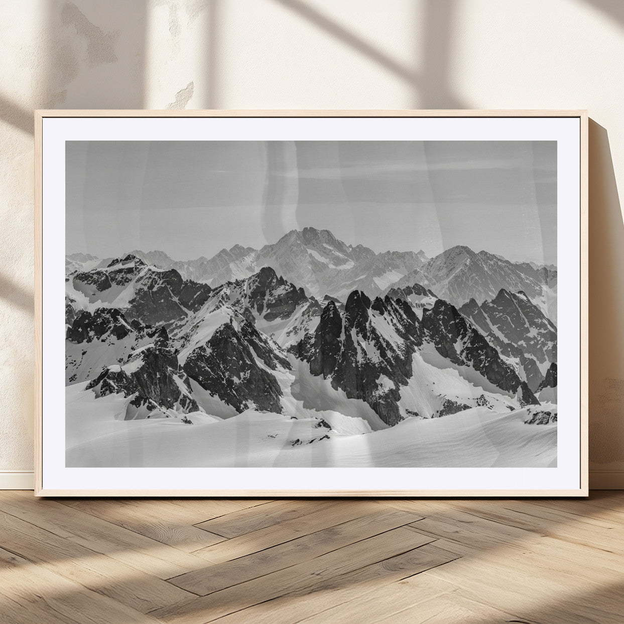 46884246-MGV-CV-36X24-Snowy Mountain Wall Art Canvas Print, Framed Mountain Peaks Art Picture Print, Alpine Mountains Perfect Minimalist Alpine Decor
