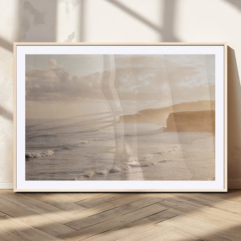 57669769-MGV-CV-36X24-Misty Coastal Wall Art Canvas Print, Framed Golden Sunset Art Picture Print, Serene Shoreline Perfect Tranquil Coastal Decor