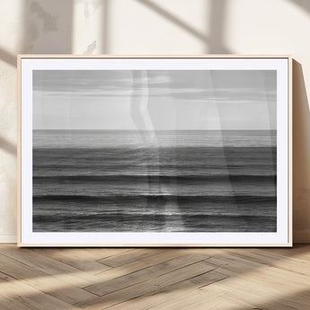 47305203-MGC-FP-36x24_Natural-Monochrome Ocean Wall Art Canvas Print, Framed Moody Ocean Art Picture Print, Calm Ocean Perfect Minimalist Coastal Decor Artwork