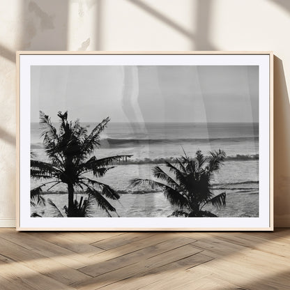 17508038-MGV-CV-36X24-Tropical Coastline Wall Art Canvas Print, Framed Palm Trees Art Picture Print, Ocean Waves Perfect Minimalist Coastal Decor