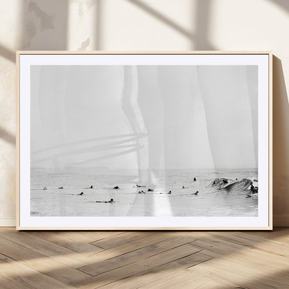 38441169-MGC-FP-36x24_Natural-Monochrome Swimming Wall Art Canvas Print, Framed Ocean Horizon Art Picture Print, Moody Coastal Perfect Minimalist Coastal Decor
